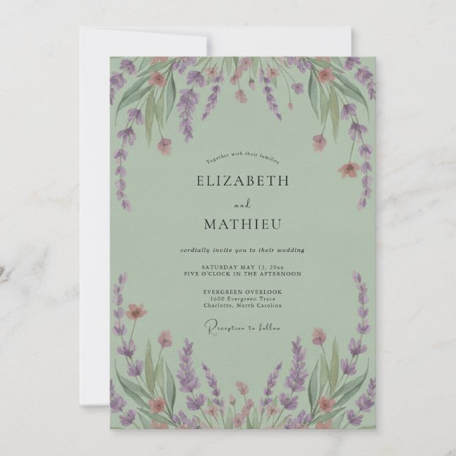 Convites Casamento Celadon Amethyst Wisteria (Frente)