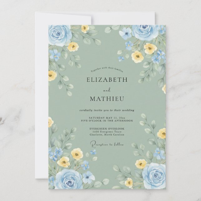 Convites Casamento Celadon Butter Bloom (Frente)