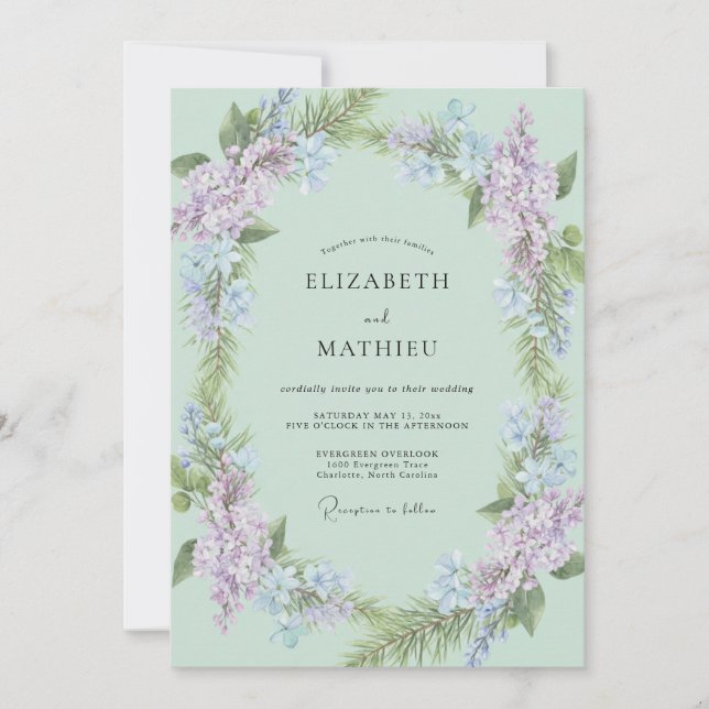 Convites Casamento Celadon Periwinkle Wisteria (Frente)