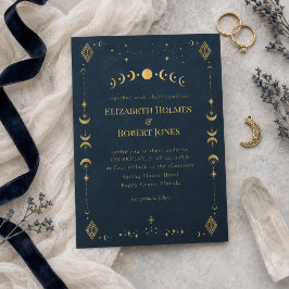Convites Casamento Céleste Gótico Meia-Noite Azul Dourado