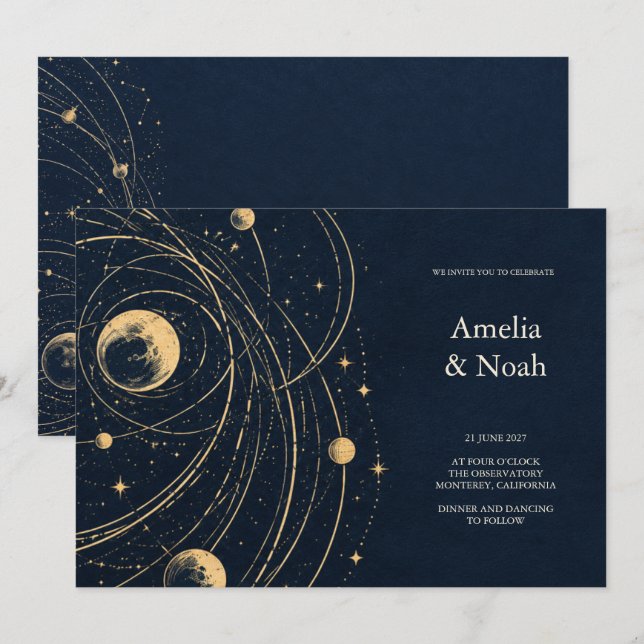 Convites Casamento Celestial Atlas da Meia-Noite (Frente/Verso)