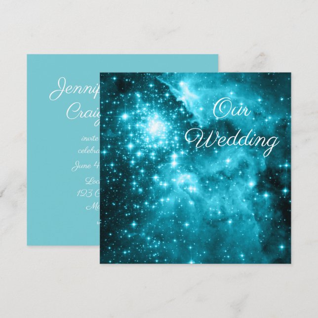 Convites Casamento Celestial Azul de Ovo de Robin e Estrela (Frente/Verso)