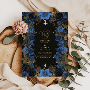 Convites Casamento Celestial Azul e Dourado à meia-noite