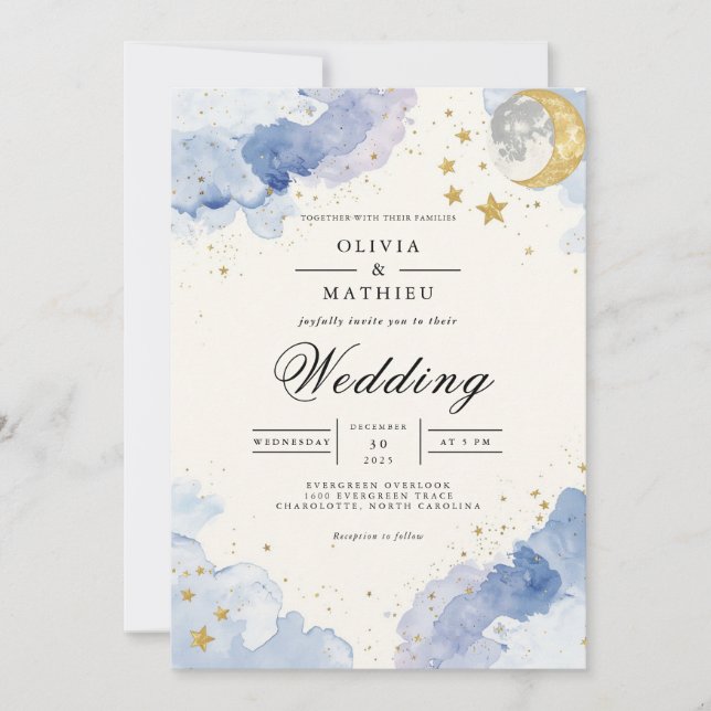 Convites Casamento Celestial Blue Dreamscape (Frente)