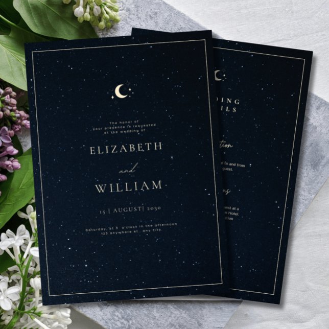 Convites Casamento Celestial Céu Noturno Estrelado Elegante (Criador carregado)