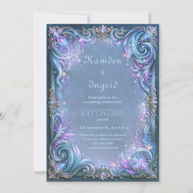 Convites Casamento Celestial com Filigrana de Lavanda (Frente)