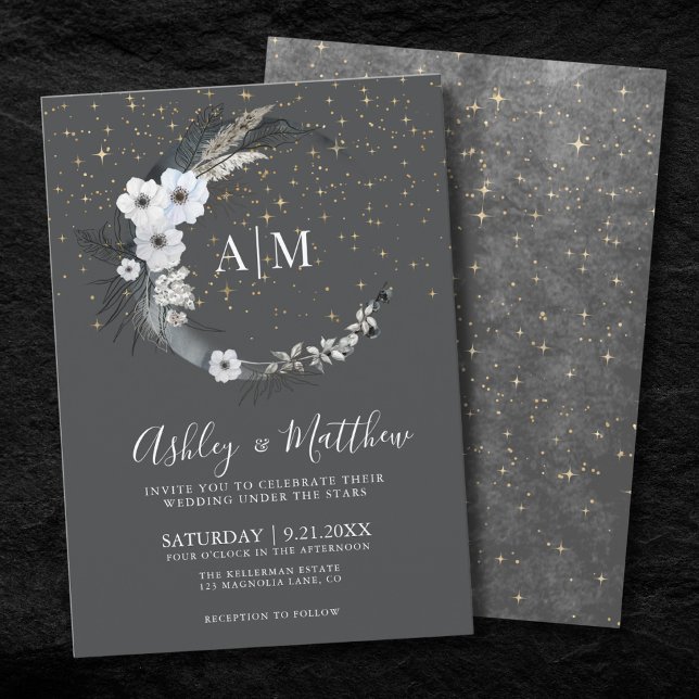 Convites Casamento Celestial da Lua (Crescent Moon Celestial Wedding Invitation)