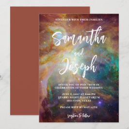 Convites Casamento Celestial da Nebulosa de Órion em Verde-
