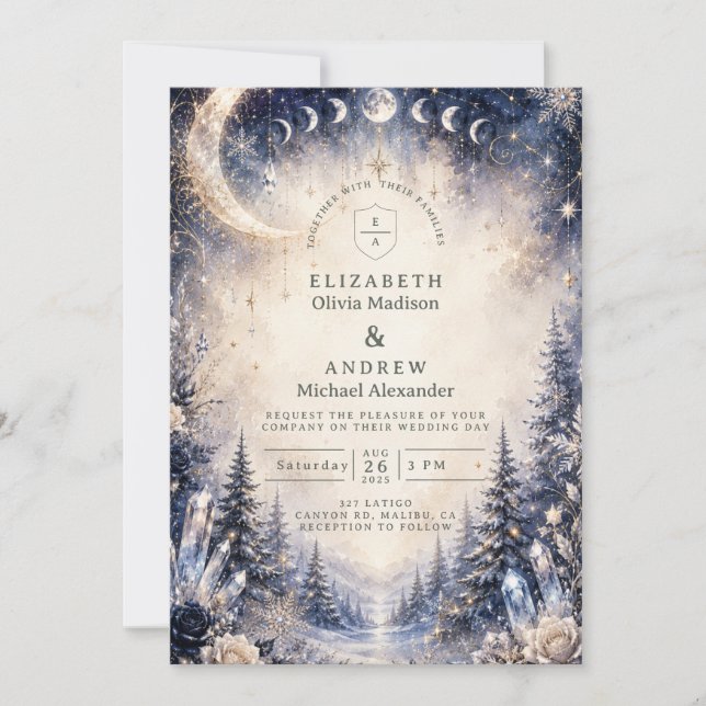 Convites Casamento Celestial de Inverno Atemporal (Frente)