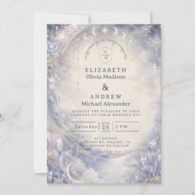 Convites Casamento Celestial de Inverno Etéreo (Frente)