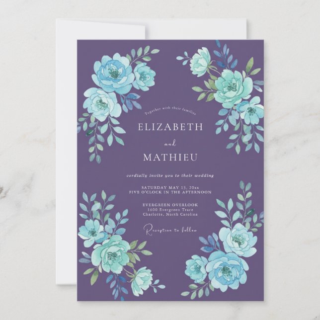 Convites Casamento Celestial de Inverno Roxo (Frente)