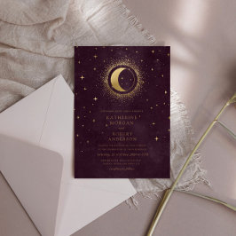 Convites Casamento Celestial De Lua Dourada E Estrelas