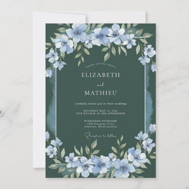 Convites Casamento Celestial de Primavera em Verde Caçador (Frente)