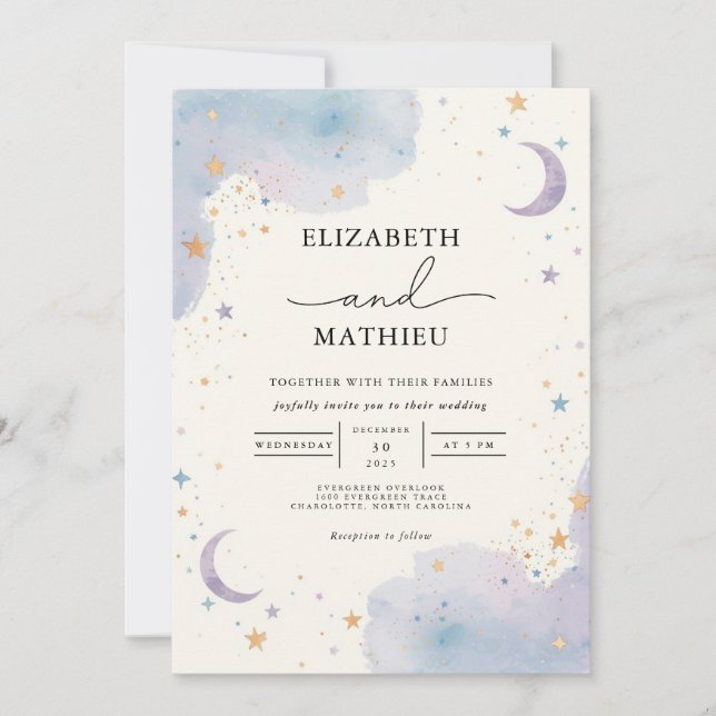 Convites Casamento Celestial de Sonho por Aquarela (Frente)
