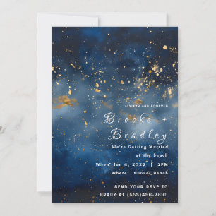 Convites Casamento Celestial Dourado à Meia-Noite