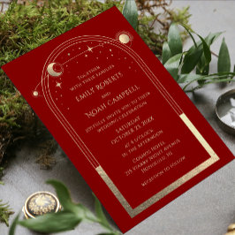 Convites Casamento Celestial Dourado Vermelho Escuro Místic
