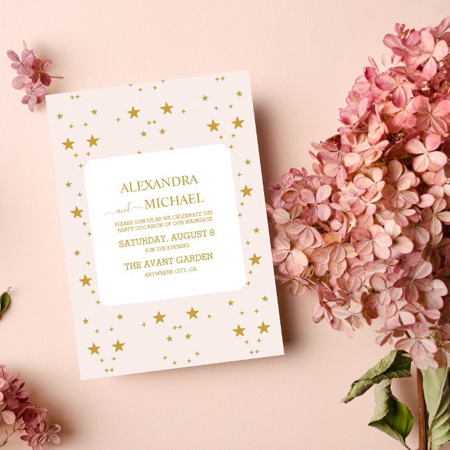 Convites Casamento Celestial Elegante com Rosa e Dourado (Criador carregado)