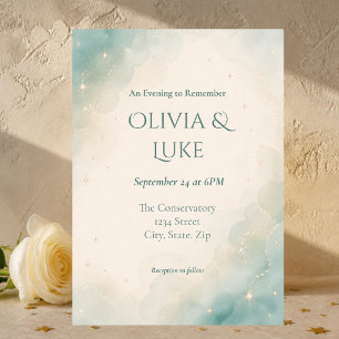Convites Casamento Celestial Elegante em Verde Sálvia com A