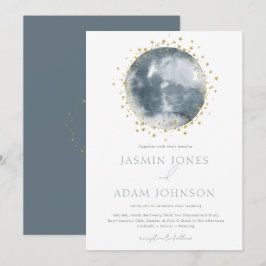 Convites Casamento Celestial Elegante Lua Azul