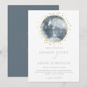 Convites Casamento Celestial Elegante Lua Azul