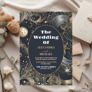 Convites Casamento Celestial Elegante Prata e Ouro
