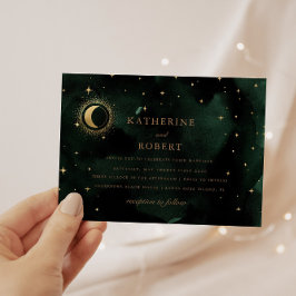 Convites Casamento Celestial Emerald Dourado Crescent Moon