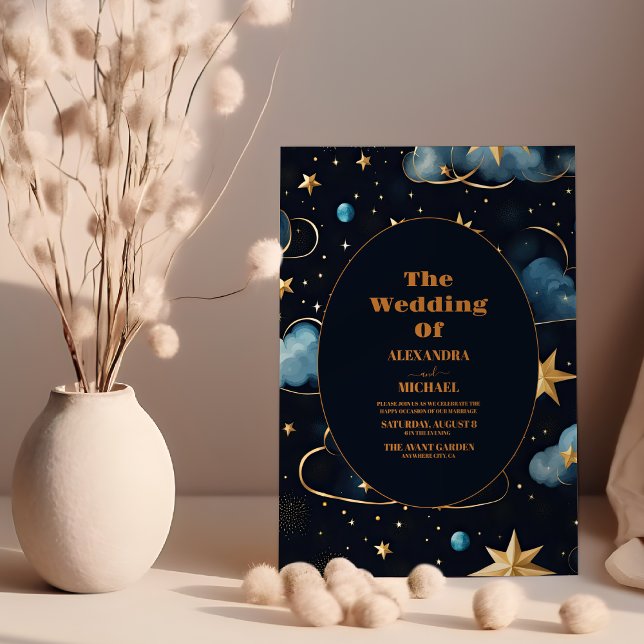 Convites Casamento Celestial Encantador Azul Marinho (Criador carregado)