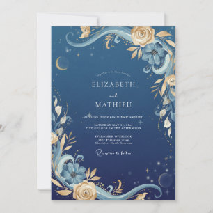 Convites Casamento Celestial Eucalipto Dourado da Meia-Noit