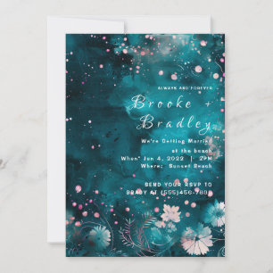 Convites Casamento Celestial Floral com Aquarela Azul