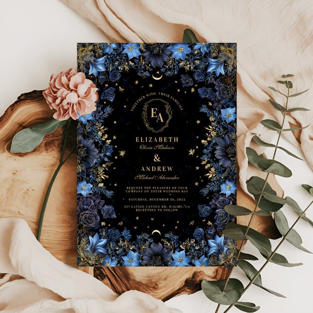 Convites Casamento Celestial Floral Safira (Criador carregado)