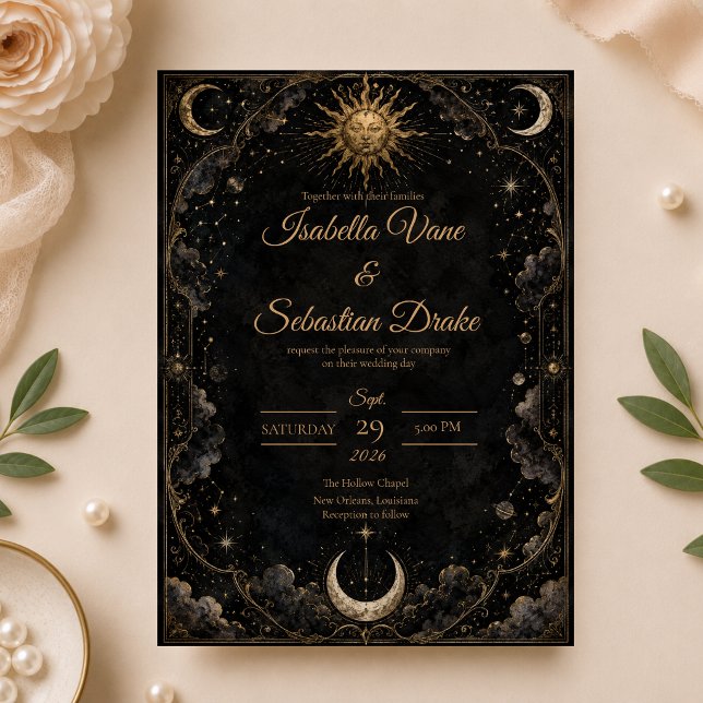 Convites Casamento Celestial Gótico Sol Lua (Criador carregado)