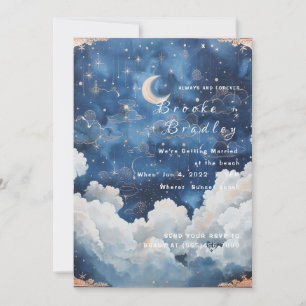 Convites Casamento Celestial Lua Azul Escuro e Nuvem