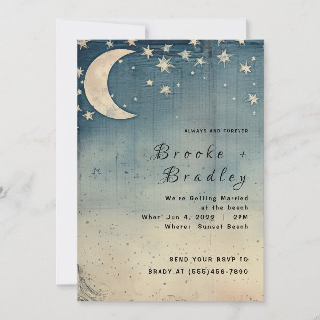 Convites Casamento Celestial Lua Crescente Vintage (Frente)