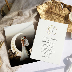 Convites Casamento Celestial Lua Dourada Minimalista