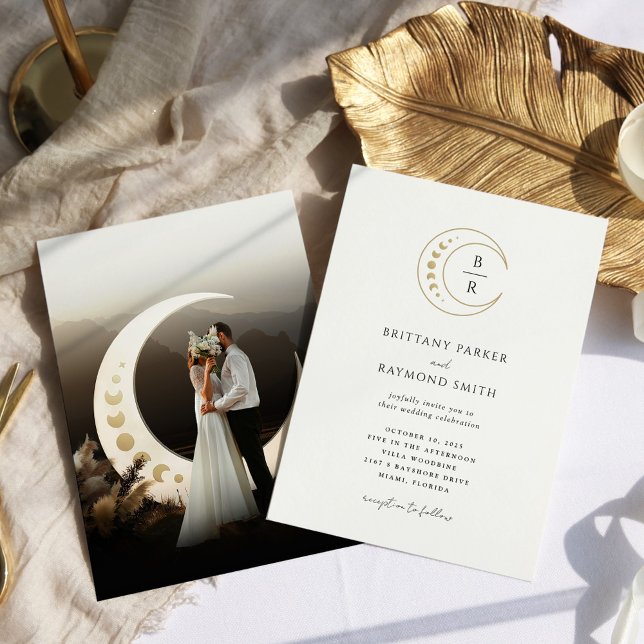Convites Casamento Celestial Lua Dourada Minimalista (Criador carregado)