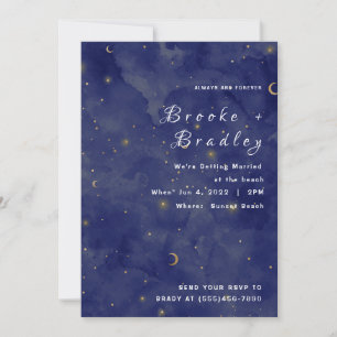 Convites Casamento Celestial Lua e Estrelas Azul Escuro