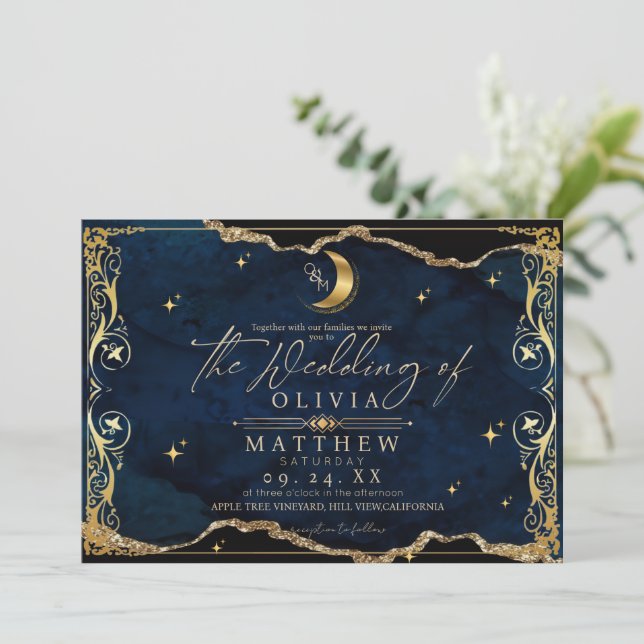 Convites Casamento Celestial Lua e estrelas Casamento (Em pé/Frente)