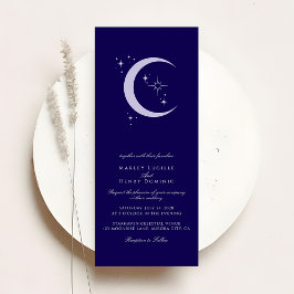 Convites Casamento Celestial Minimalista Lua Estrelas Azul 