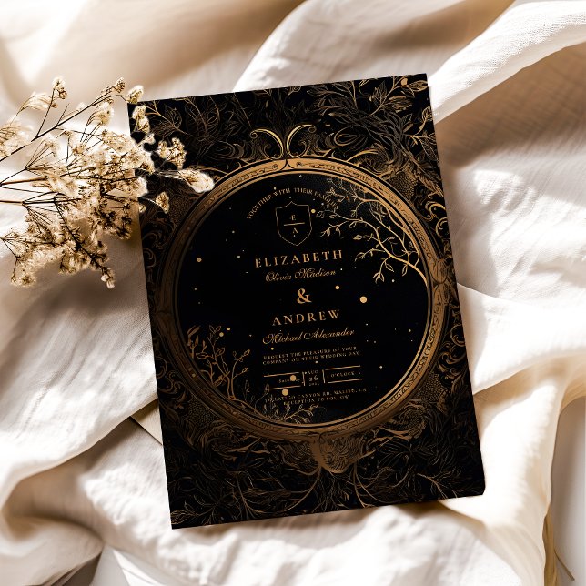 Convites Casamento Celestial Místico Dourado (Criador carregado)