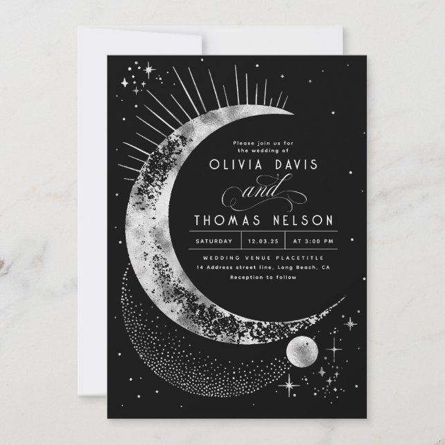 Convites Casamento Celestial Mystical Moon Starry Night Boh (Frente)