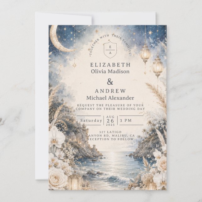 Convites Casamento Celestial na Praia Etérea (Frente)