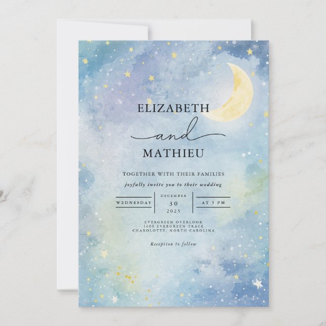 Convites Casamento Celestial Night Sky Bloom (Frente)