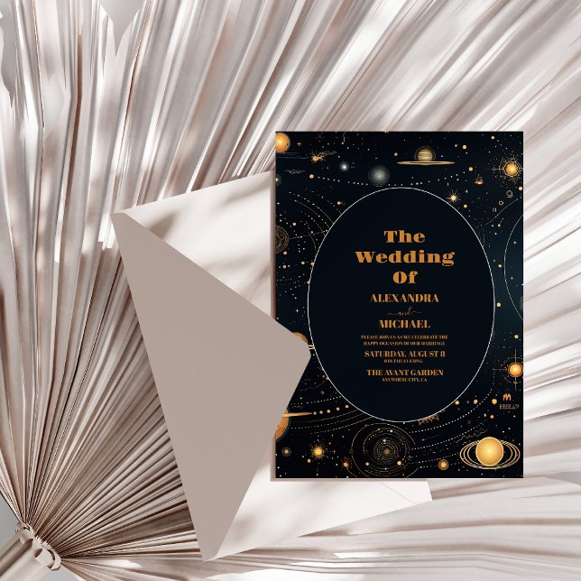 Convites Casamento Celestial Noite de Verão Azul-Naval (Criador carregado)