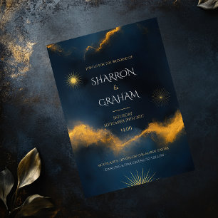 Convites Casamento Celestial - Noite Estrelada de Azul Meia