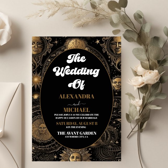 Convites Casamento Celestial Preto e Dourado (Criador carregado)