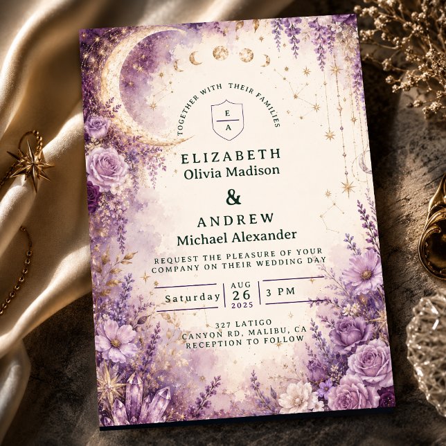 Convites Casamento Celestial Roxo Enfeitiçado (Criador carregado)