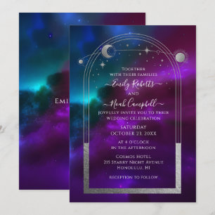 Convites Casamento Celestial Roxo Turquesa Sol Lua Estrelas