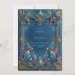 Convites Casamento Celestial Safira Dourada