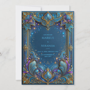 Convites Casamento Celestial Safira Dourada