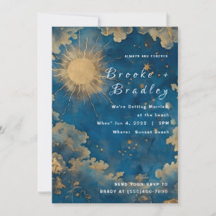 Convites Casamento Celestial Sol Dourado & Estrelas